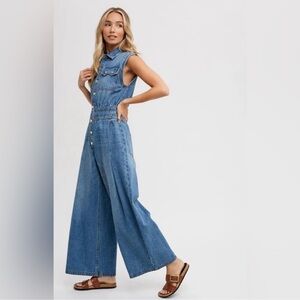 BluIvy Denim Sleeveless Wide-leg Jumpsuit NWT